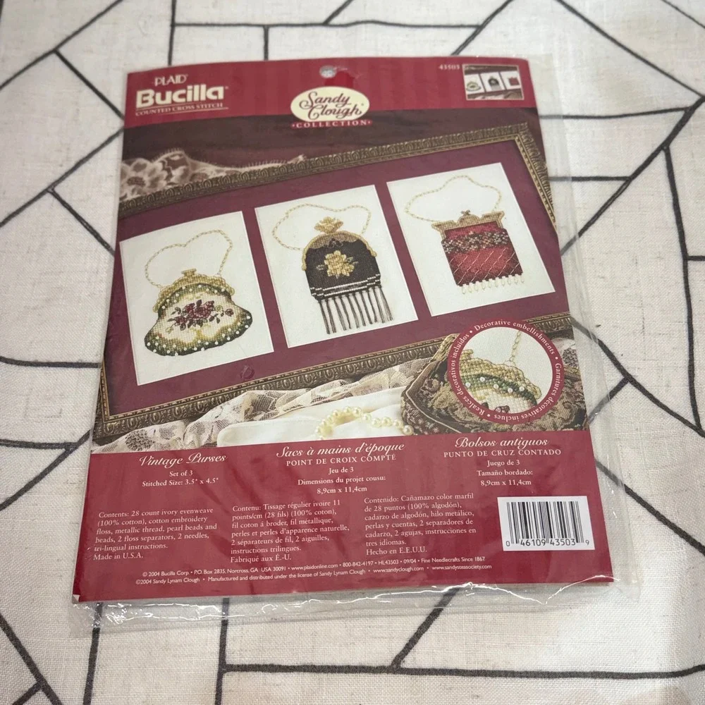 Bucilla Counted Cross Stitch Kit 3.5x4.5 Ivory Vintage Purses Sandy Clough 43503